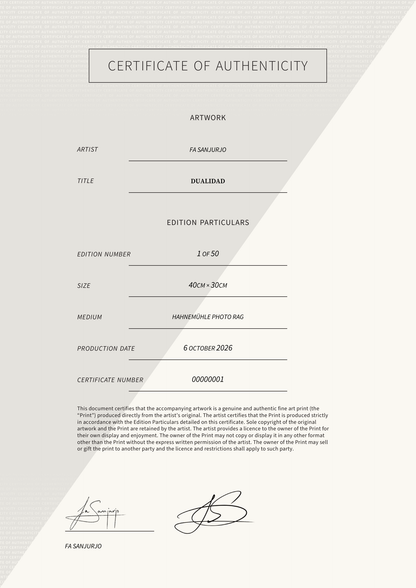 Dualidad — Certificate of Authenticity